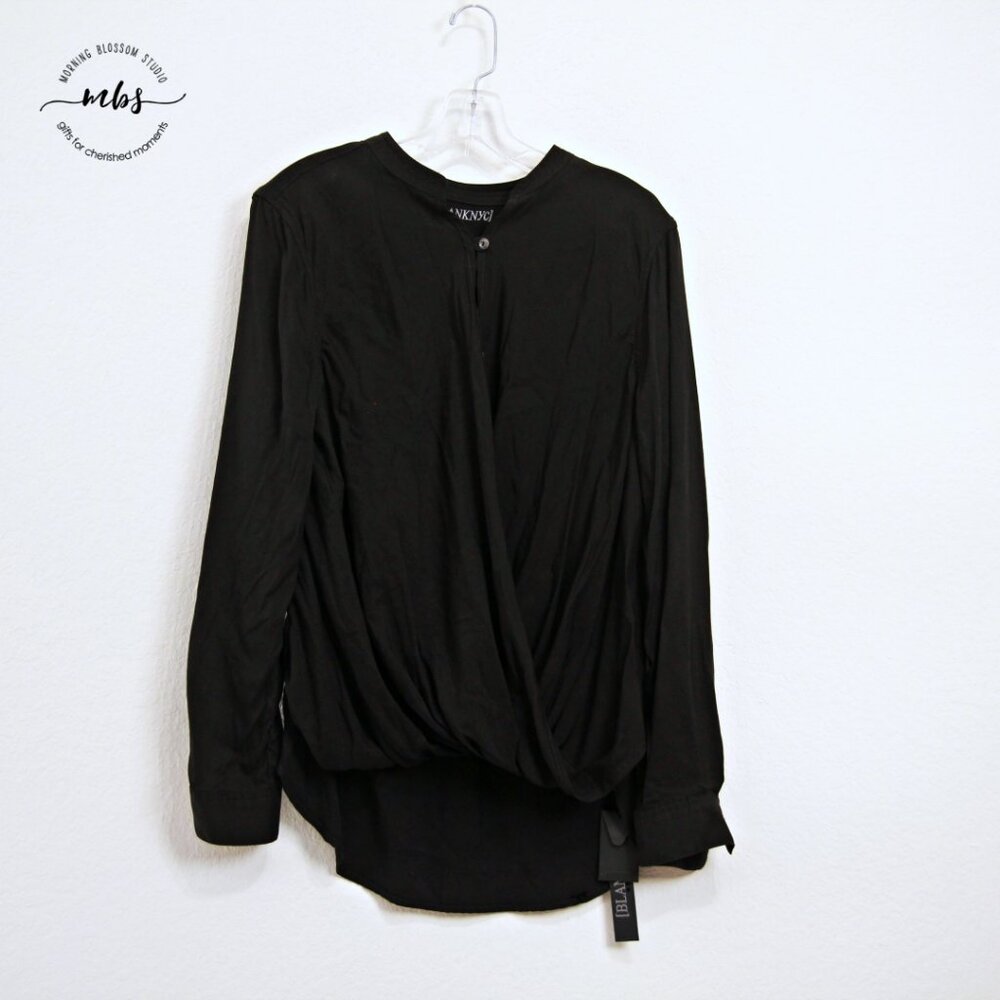 NWT Blank‎ NYC Sugar Baby Wrap Front Long Sleeve Blouse Black Women M